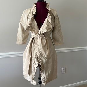 J. Crew elbow length sleeve khaki trench jacket ruffle trim 4P